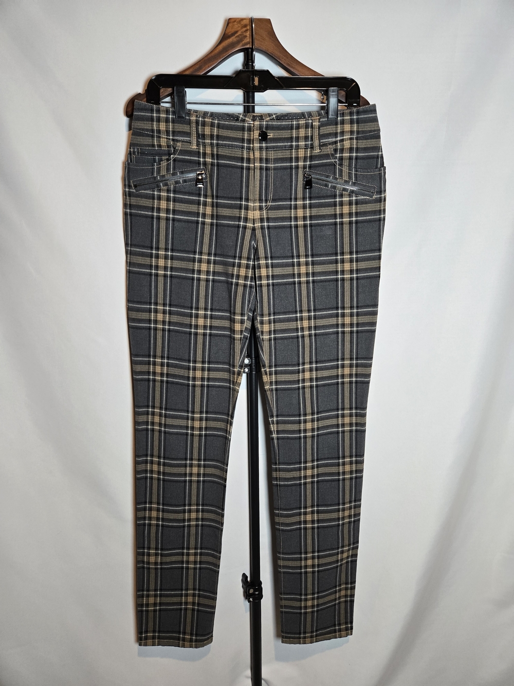 Per Se Plaid Skinny Trousers w/ Zipper Detail Worn Once Size 8